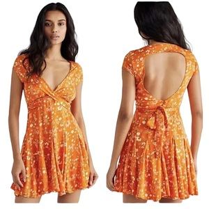 Free People It Takes Two Wrap Dress in Peach Combo